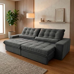 Sofá Retrátil Reclinável Zurique 2,50m Suede Velut Cinza Molas no Assento - King House