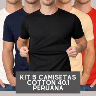 Kit 5 Camisetas Cotton 40.1 Peruana Algodão Elastano Masculino Lisa Premium