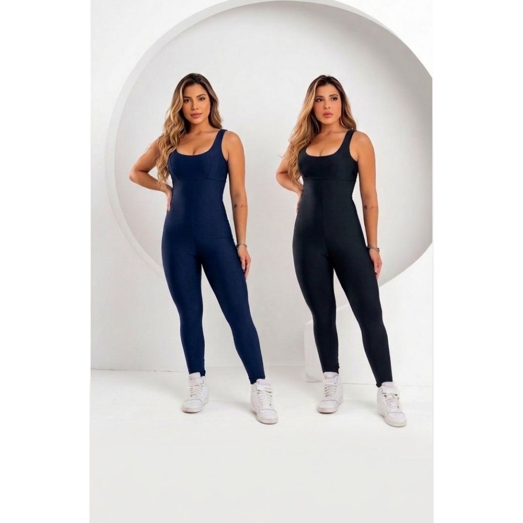 Kit C/2 Macacão Longo Fitness Feminino Zero Transparência Academia Premium Bojo Removível