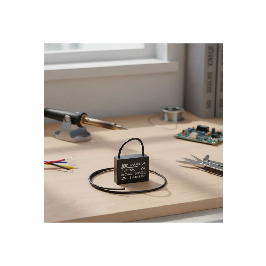 Capacitor Retangular c/ Fio 7uF X 250V - 2 Fios Compatível Secadora Eletrolux 127/220V