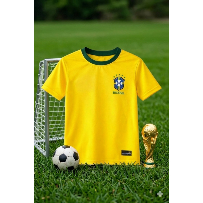 Camiseta do Brasil Menina e Menino verde e Amarelo