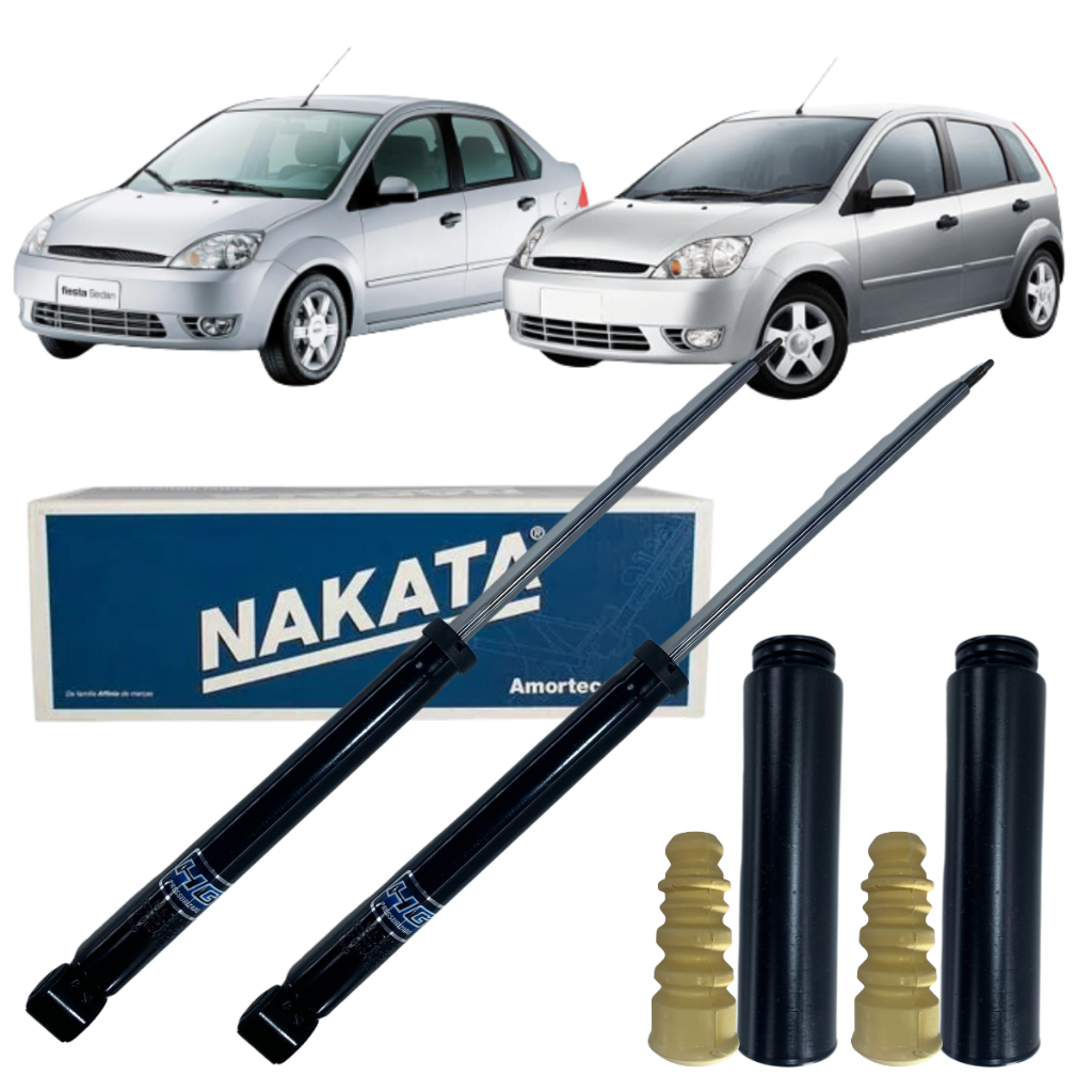 2 Amortecedor Nakata + Kit Batente e Coifa Fiesta 2003 2004 2005 2006 ate 2013 Motor Zetec Rocam