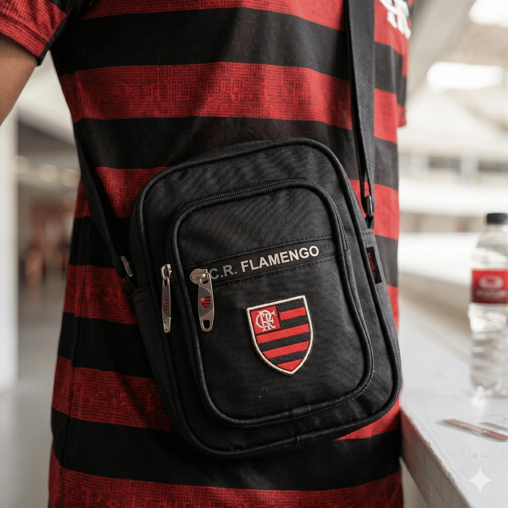 Shouder Bag Bolsa Lateral Esportiva Flamengo Transversal Juvenil Preta Esportiva Meninos Time