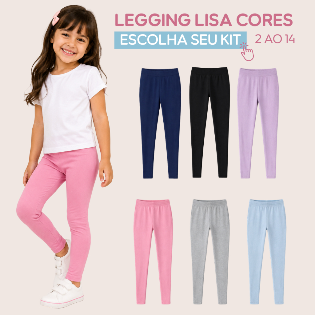 Legging Infantil Menina Kit 3 sortido lisa 2 ao 14 escola calça legging