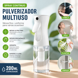 Pulverizador Spray Contínuo 200ml Névoa Fina Multiuso Para Cabelo Plantas Limpeza e Pele …