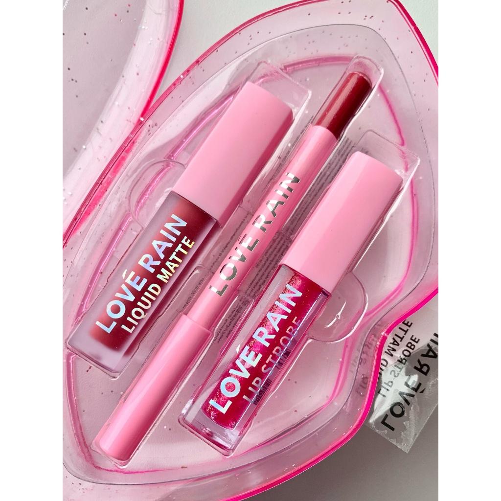 Kit De Maquiagem Para Lábios Love Rain Embalagem Boca Com Glitter batom+Gloss+Lápis+case