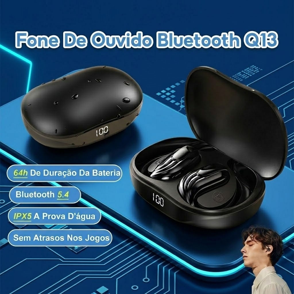 Fone De Ouvido Bluetooth Sem Fio Q13 de Condução Óssea Pendurado Para Esportes à Prova D'água