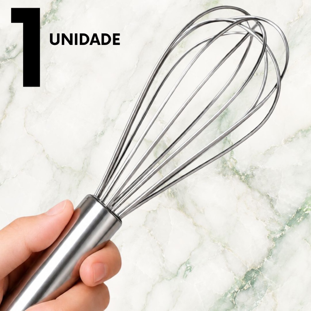 Batedor de Ovos Inox 28,5cm Profissional Resistente Manual Fouet Cozinha Creme Claras Mistura Rápida