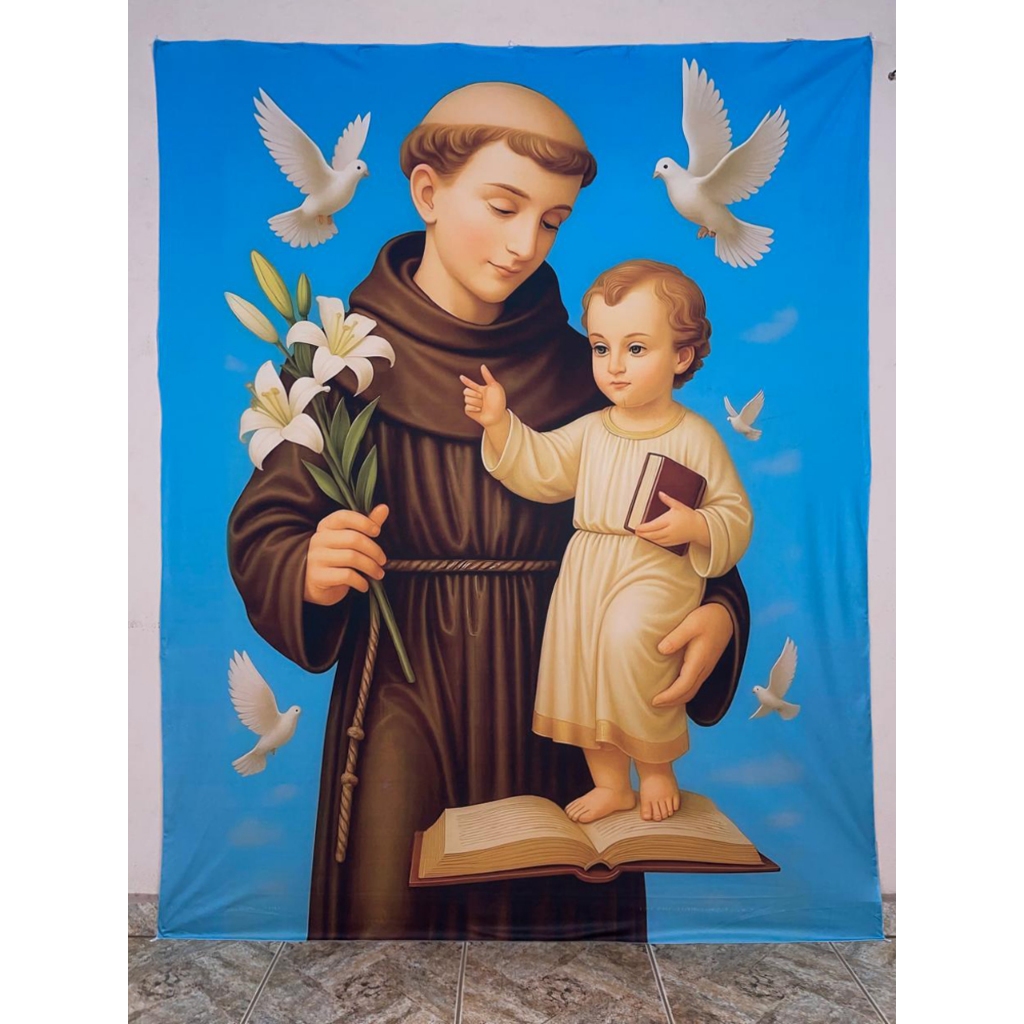 Fundo Fotográfico 2x1,60mts AxL em malha Sublimada Santo Antonio Festa junina Religioso