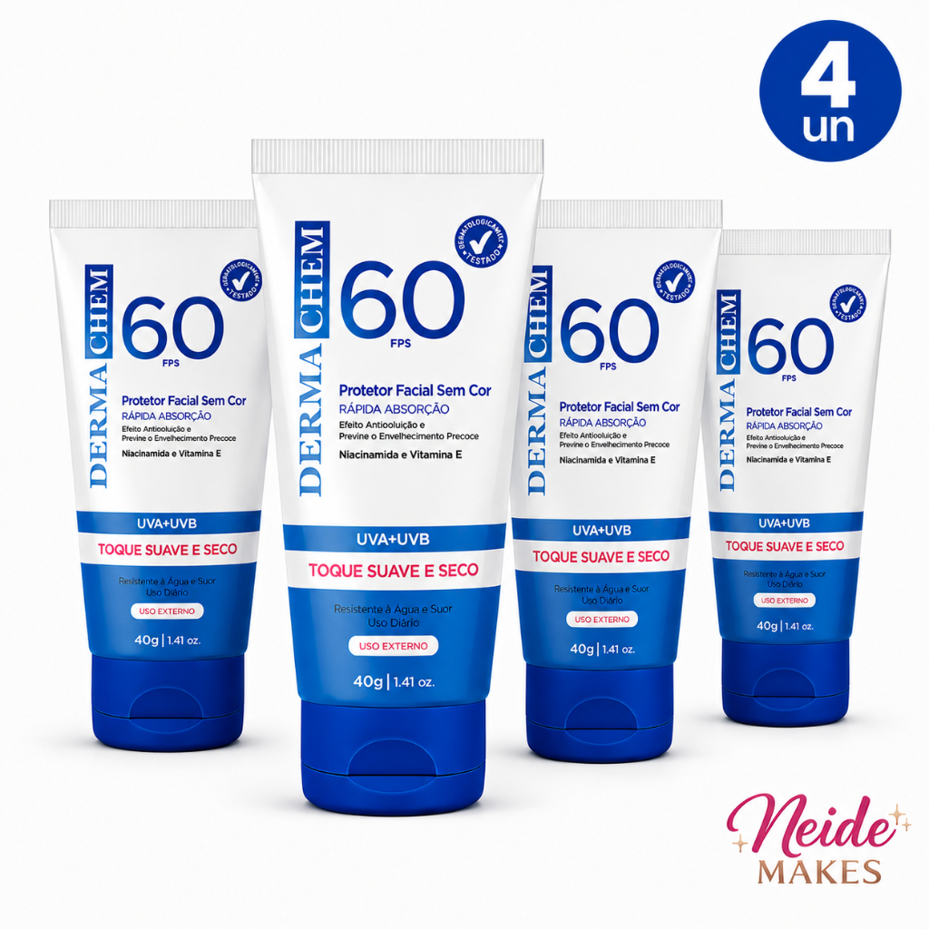 Kit 4 Protetor Solar Rosto FPS60 Toque seco 40g Dermachem