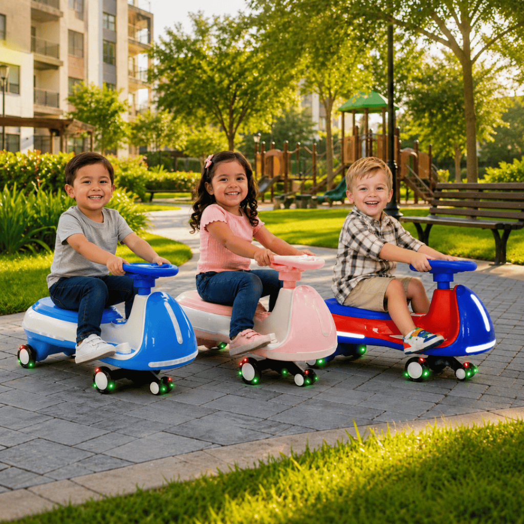 Carrinho Rolimã Infantil Elétrico 2em1 Azul e Laranja ou Rosa Claro 12V Bivolt Com LED Gira 360° Suporta 70kg até 10km/h