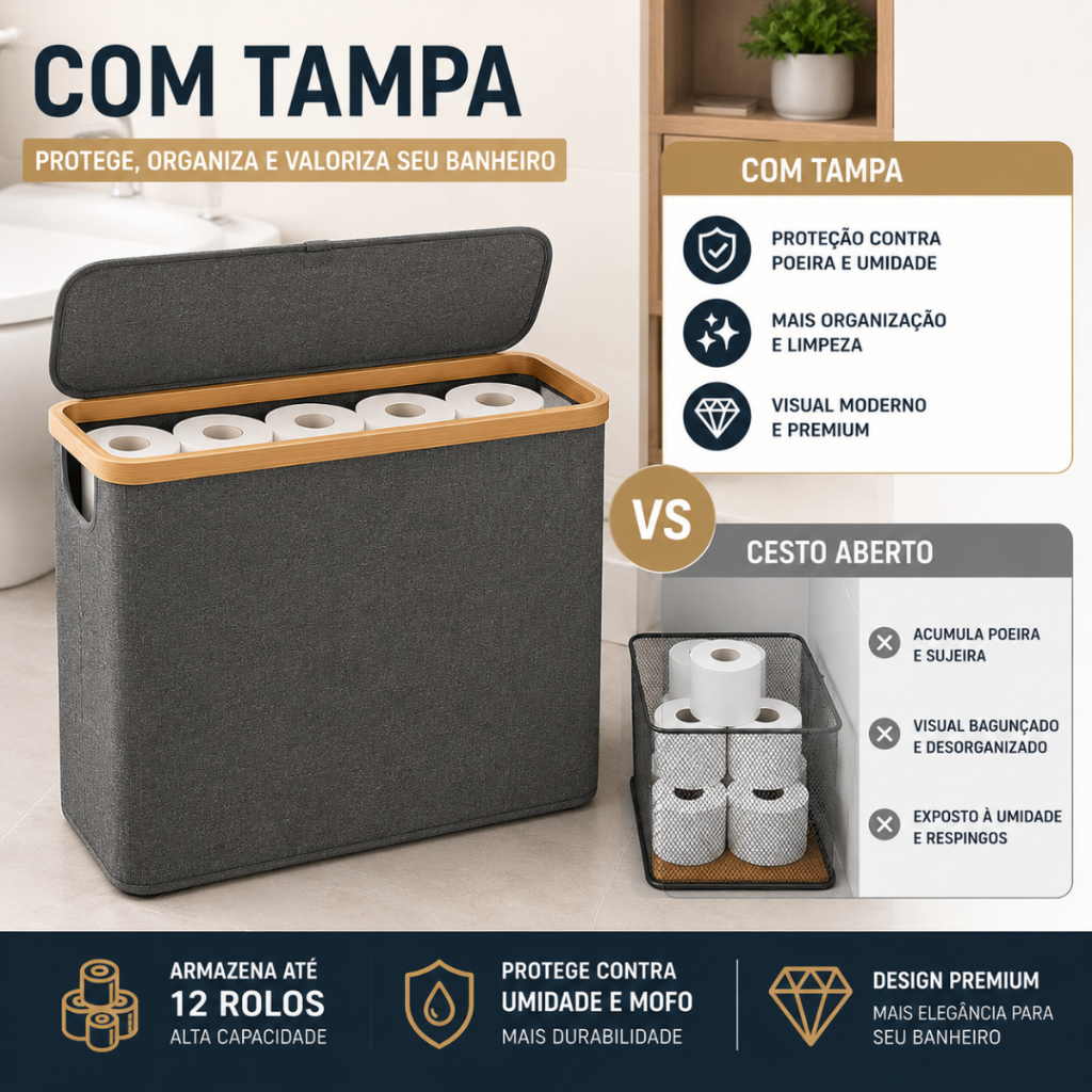 Cesto De Papel Higiênico Para Banheiro Com Tampa Cesta De Armazenamento Multiuso