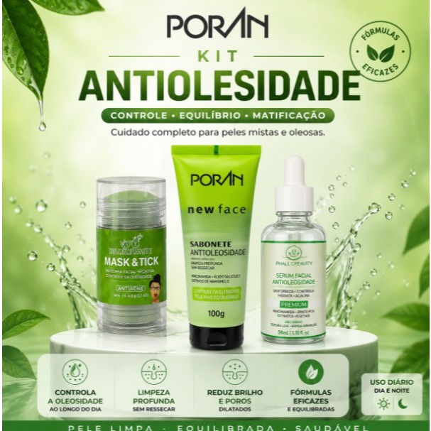 Kit Skincare Antioleosidade antiacne 3 Itens Limpeza Facial Sabonete Liquido Serum Hidratante