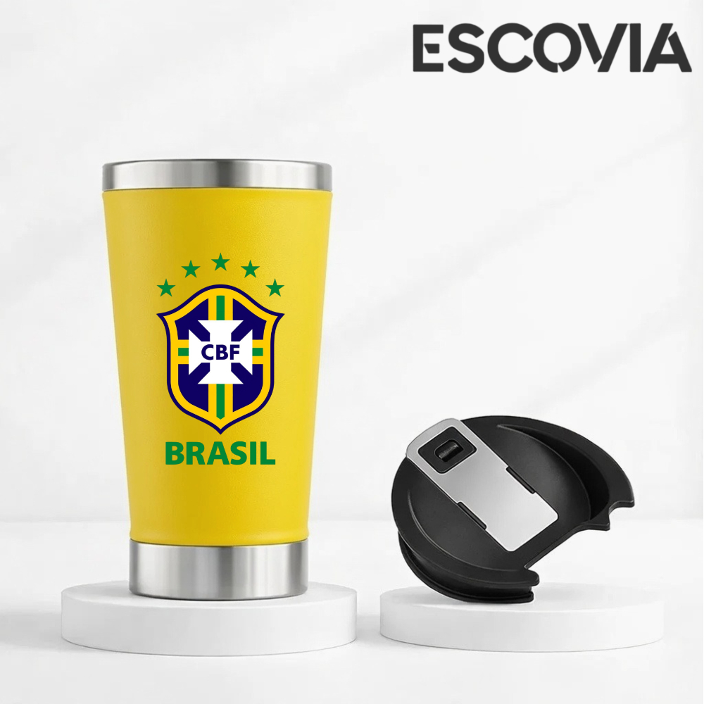 Imagem Copo Térmica Aço Inoxidavel Copa do Mundo Time do Brasil com Tampa E Abridor 473ml