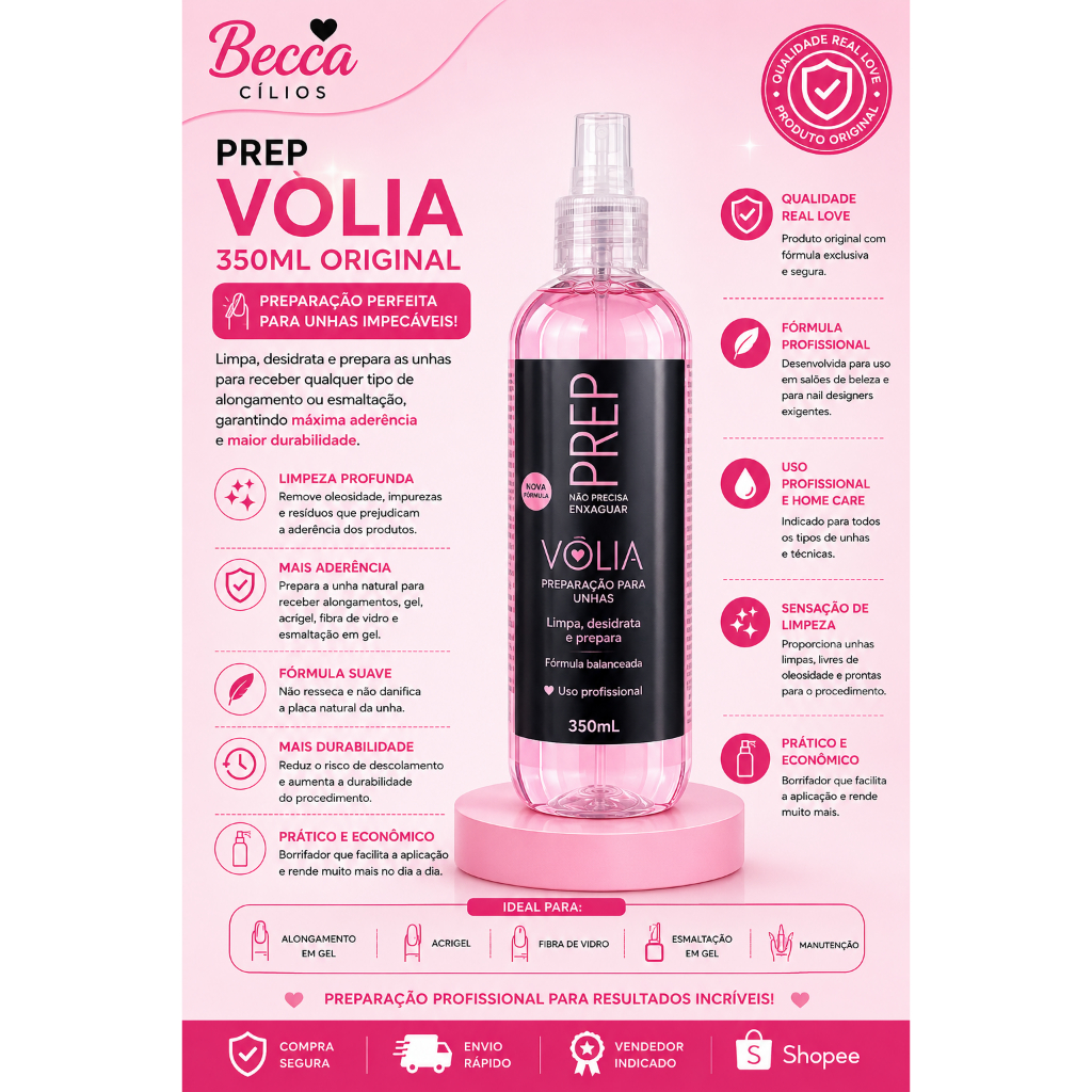 Prep Volia 350ml Original – Preparação Profissional para Alongamento de Unhas