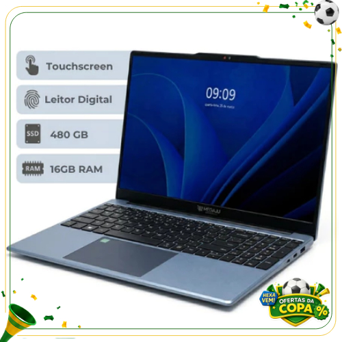 Notebook Megaju 15.6" Touchscreen 16GB RAM 480GB SSD Intel N5095 Windows com Leitor Digital Rápido