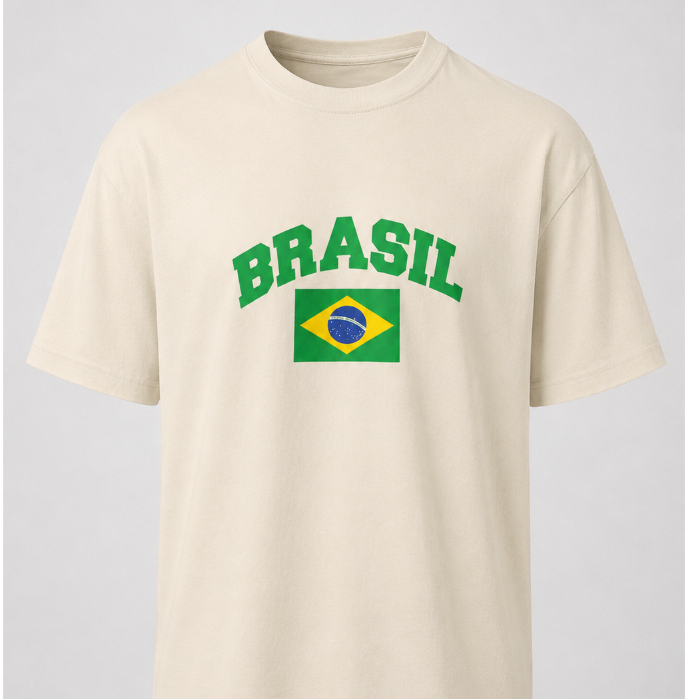 Camiseta Oversized Brasil Copa do Mundo Camisa Torcida Algodão Unisex Gola Canelada Futebol