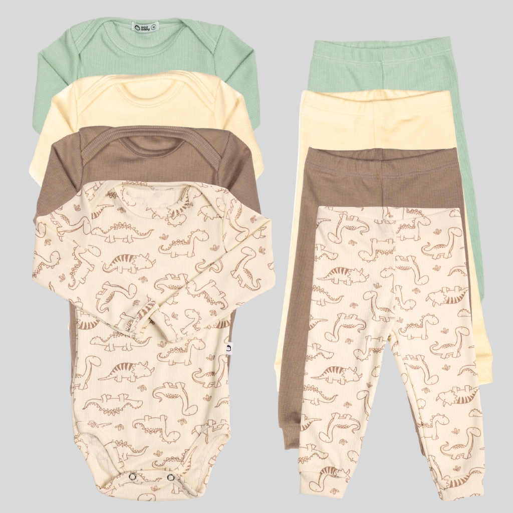 Kit Bebê Lilobu 8 peças body manga longa e calça pagão canelado 24003-K4-C2
