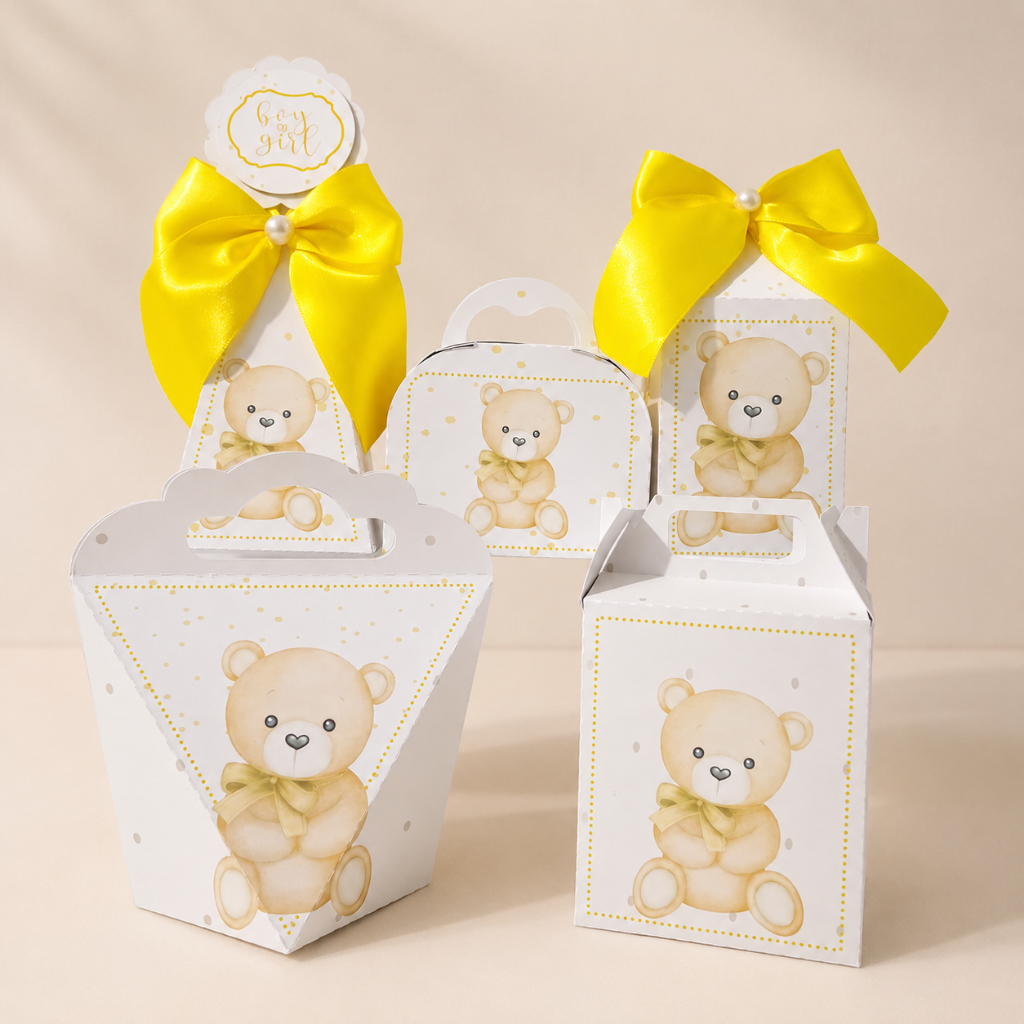 Kit Caixas Personalizadas CHÁ REVELAÇÃO URSINHO NEUTRO Lembrancinhas de Festa Aniversário.