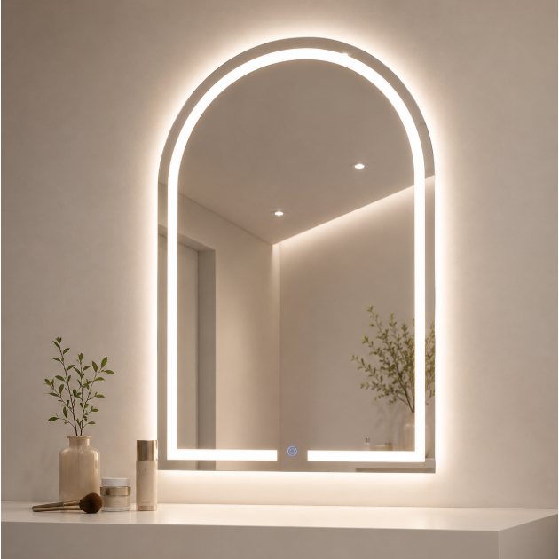 Espelho Oval com LED 80x50cm Moderno Elegante e Botão Touch