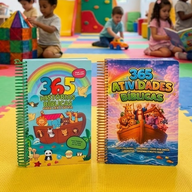 Kit 2 Livros 365 Histórias Bíblicas Qrcode 365 Atividades Bíblicas Valores Cristãos e Aprendizado