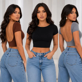 Kit Cropped Costa Nua Feminino Blusinha Ombro a Ombro Suplex Moda Gringa Verão