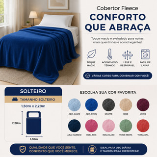 Cobertor Manta de Microfibra Liso Solteiro 150x220cm – Camesa