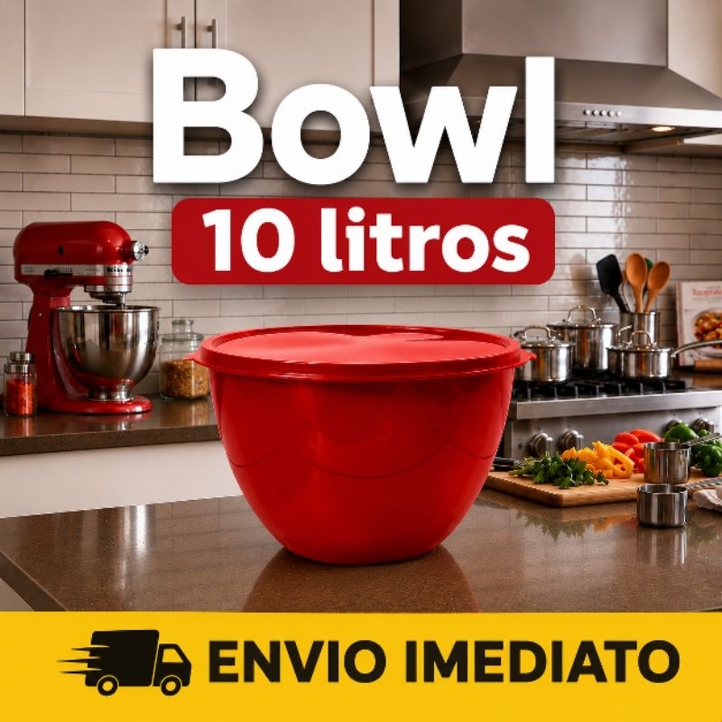 Saladeira Bacia Plástica Bowl  Tapoer, Pote Redondo 10 Litros com Tampa Para Churrasco, Saladas  resistente