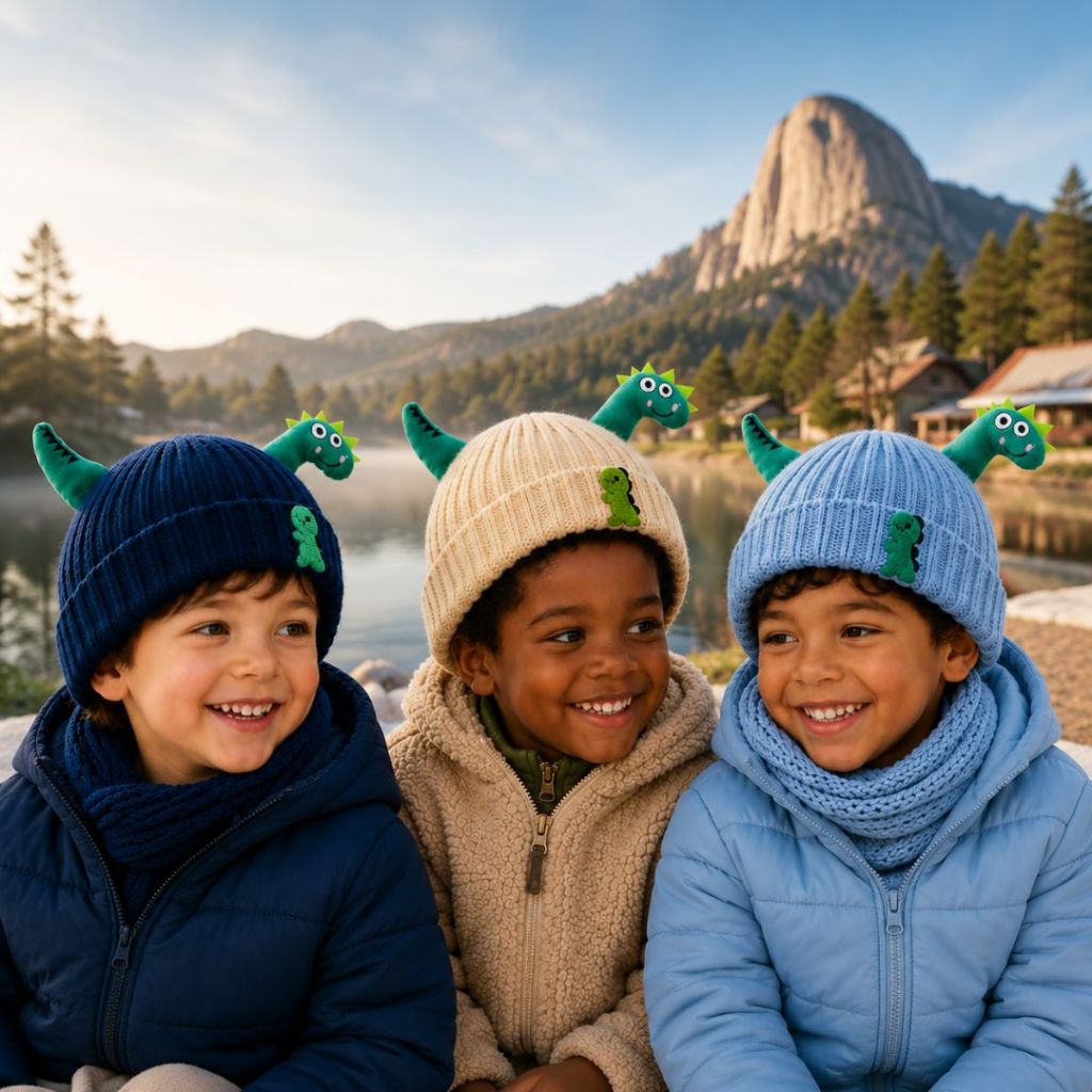Touca Infantil Dinossauro Forrada Gorro Inverno Peluciada Quente Macia Proteção Frio Menino 1479