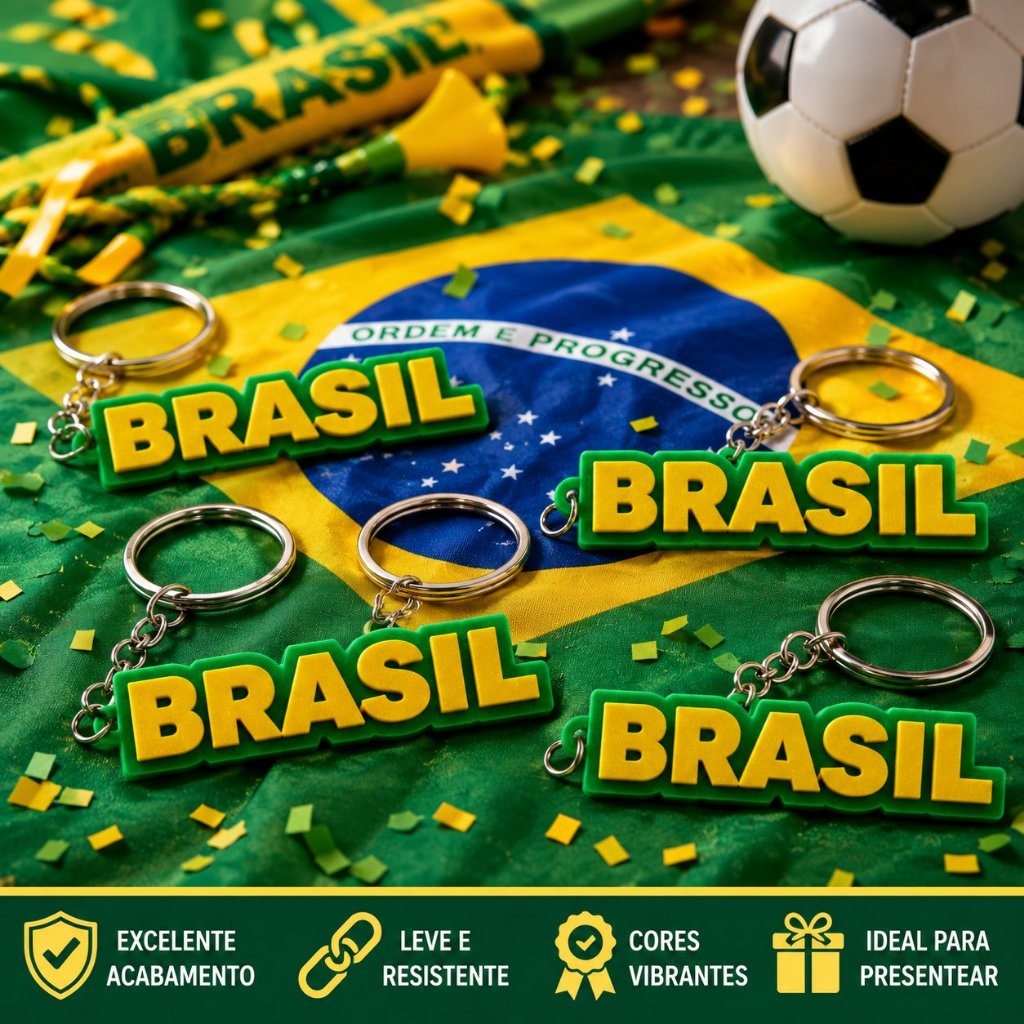 Kit Chaveiro Brasil Copa Futebol Seleção Brasileira Verde e Amarelo 10 25 50 Unidades