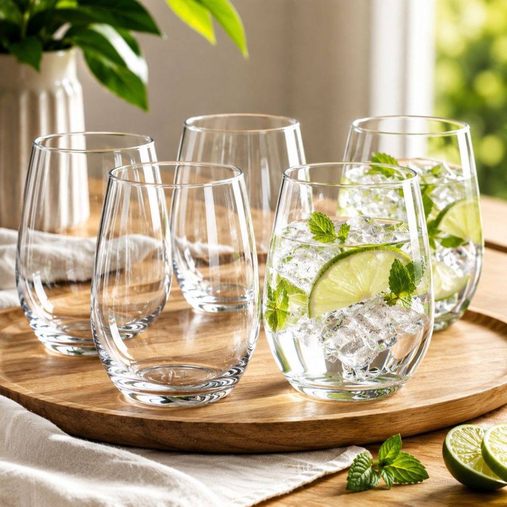 Jogo 6 Copos 440ml Luxo Mesa Água Vinho Suco Vidro Resistente Cristal Moderno Festa Refinado Pasabahce