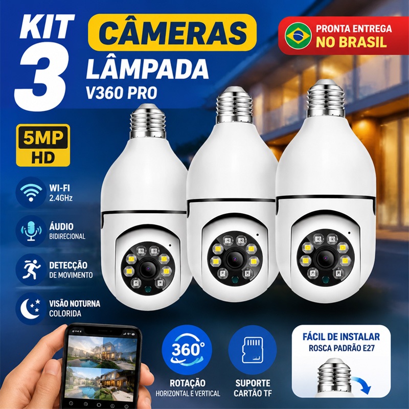 Câmera de Segurança WIFI Sem Fio 360° Visão Noturna com Microfone e Alto-falante -8177