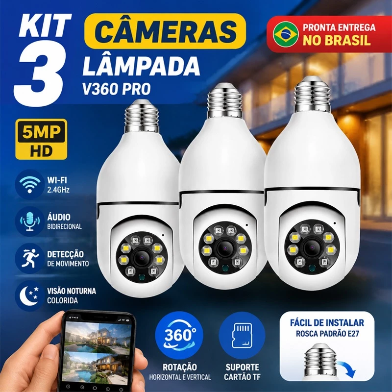 Câmera de Segurança WIFI Sem Fio 360° Visão Noturna com Microfone e Alto-falante PIX-LINK CAM 8177