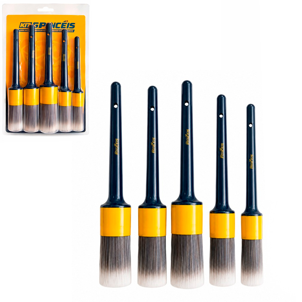 Kit 5 Pincéis Automotivo Detalhamento Interno Externo Carro