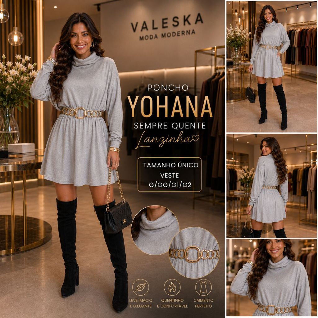 Vestido Feminino curto Manga Longa Gola Alta frio Lanzinha Poncho Blusa de frio ENTREGA IMEDIATA