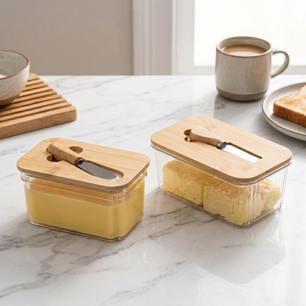 Manteigueira Porta Manteiga Com Tampa De Bambu e Espatula Organização Mesa e Cozinha ENVIO IMEDIATO