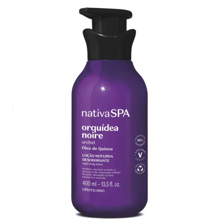 O Boticário loção noturna desodorante hidratante corporal Nativa SPA orquídea noire 400 ml