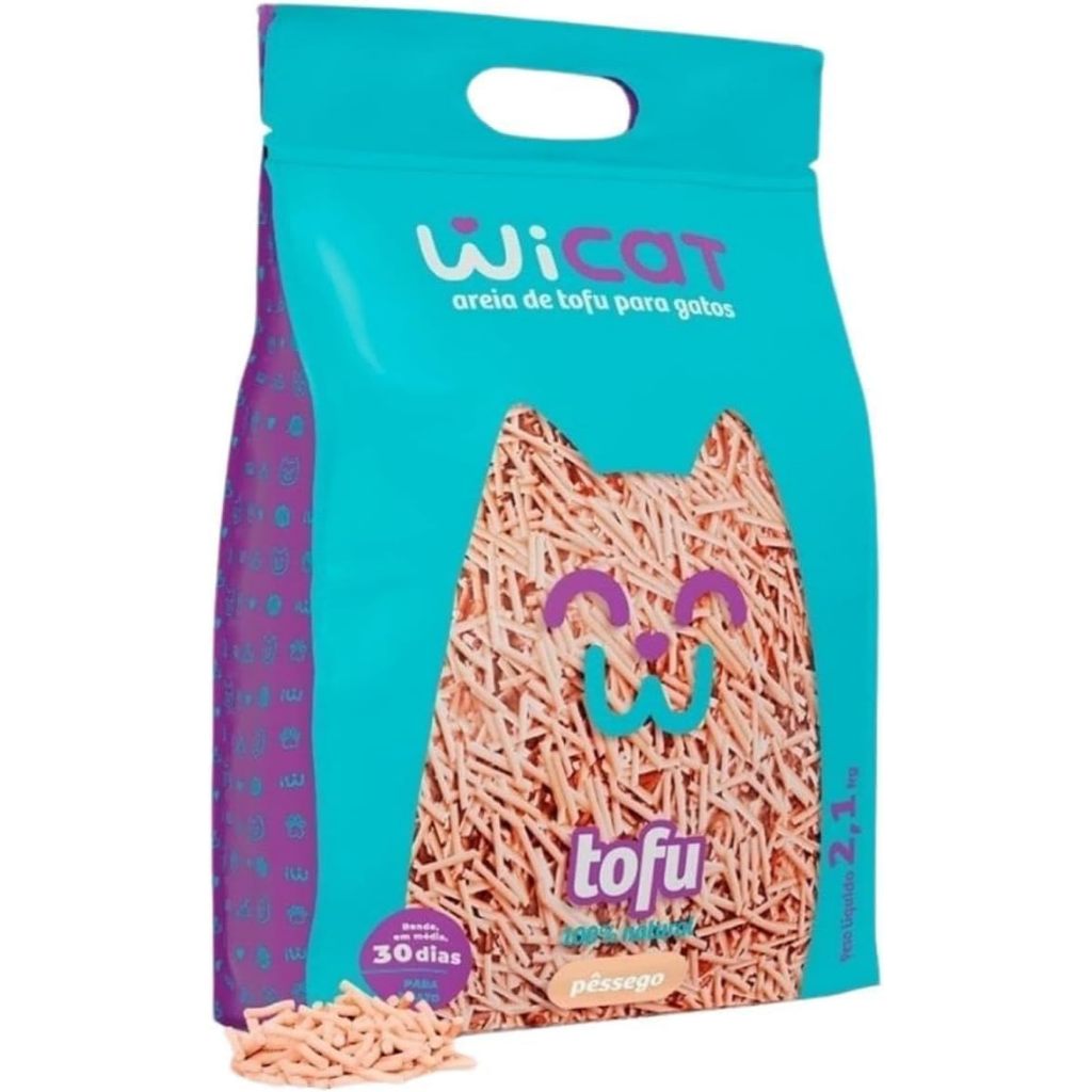 Areia Higiênica Wicat para Gatos Tofu Com Fragrância De Pêssego 2,1kg