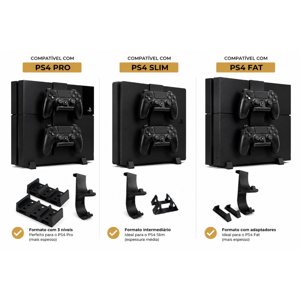 kit 2 peças, Suporte Vertical para PS4 Slim/Fat/Pro + Suporte Duplo para Controles