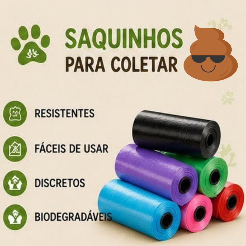 Kit 3 Rolos Refil Cata Caca Coco (45 Sacos) Rolinho Saquinho Sacolas de Lixo Cachorro Pet