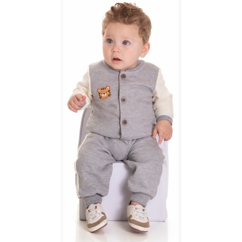 CONJUNTO MASCULINO CASACO MOLETOM / CALÇA MOLETOM RANDA MUNDU BEBE MENINO P M G REF 10454 INVERNO