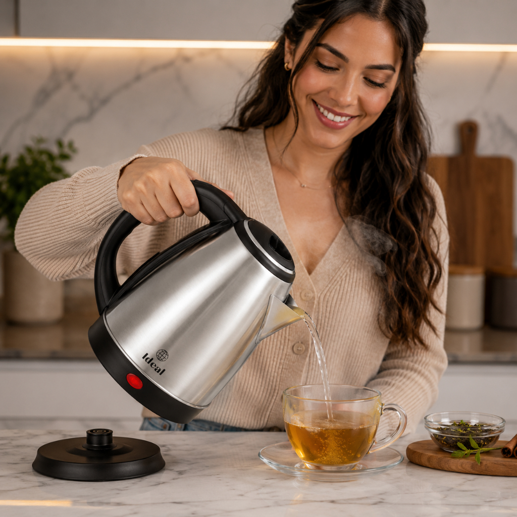 Chaleira Elétrica Inox 1.8L 1000W 127V Desligamento Automático Tampa Trava Segurança