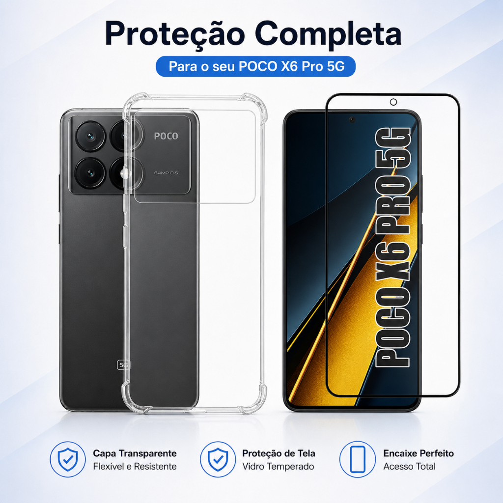 KIt Pelicula Vidro 3D Comparável Com Xiaomi Poco X6 Pro 5G + Capa Anti Shock Cap