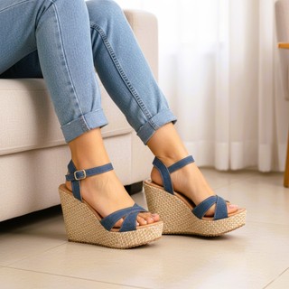 Sandália Salto Alto Anabela Simples Elegante Anabela D-01