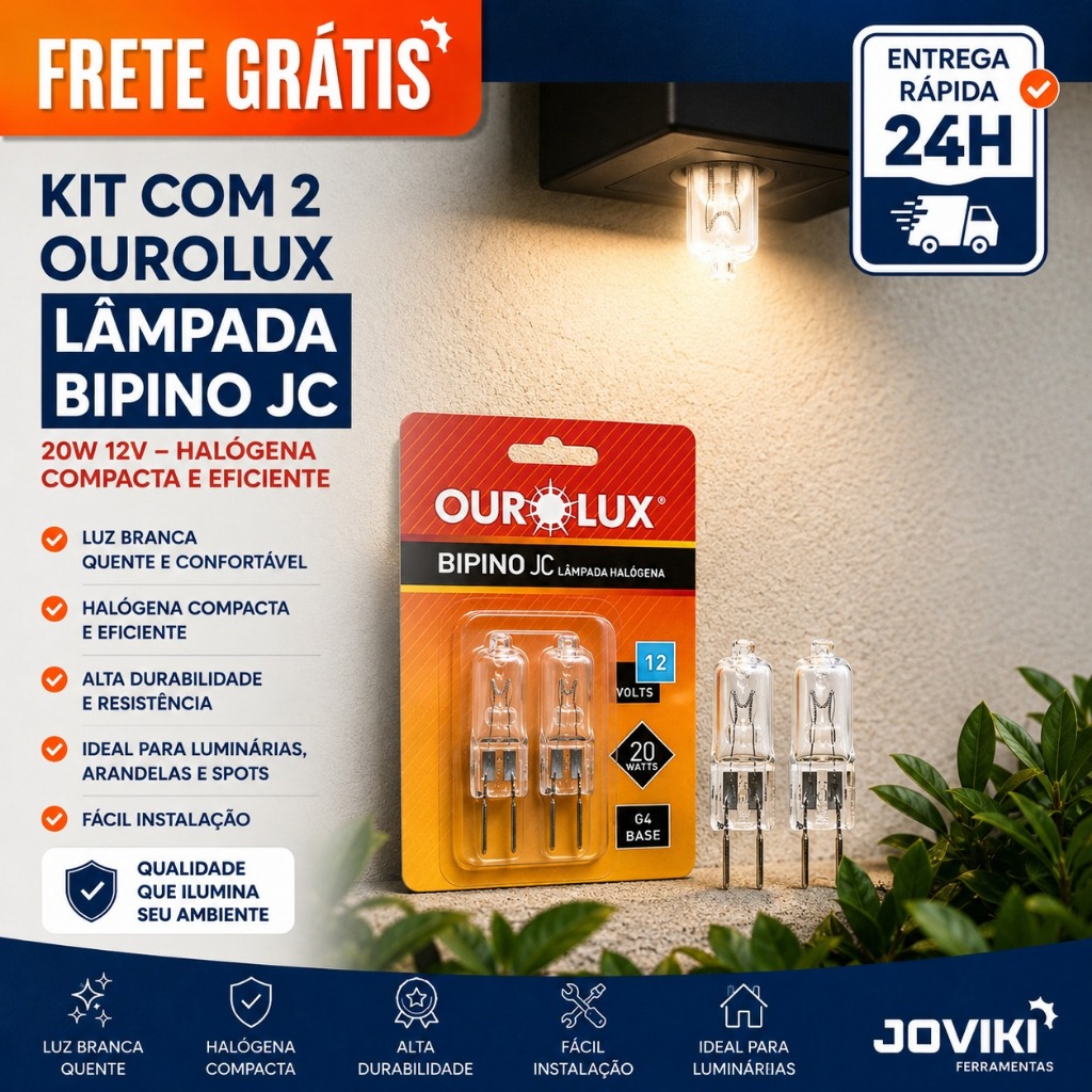 Lâmpada Bipino JC 20W 12V Halógena - Ourolux (2un)