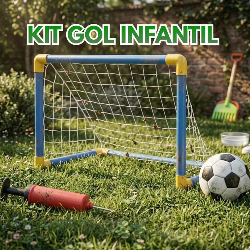 Kit Mini Trave com Rede + Bola + Bomba de Encher Trave Golzinho Futebol Infantil Grande 60cm
