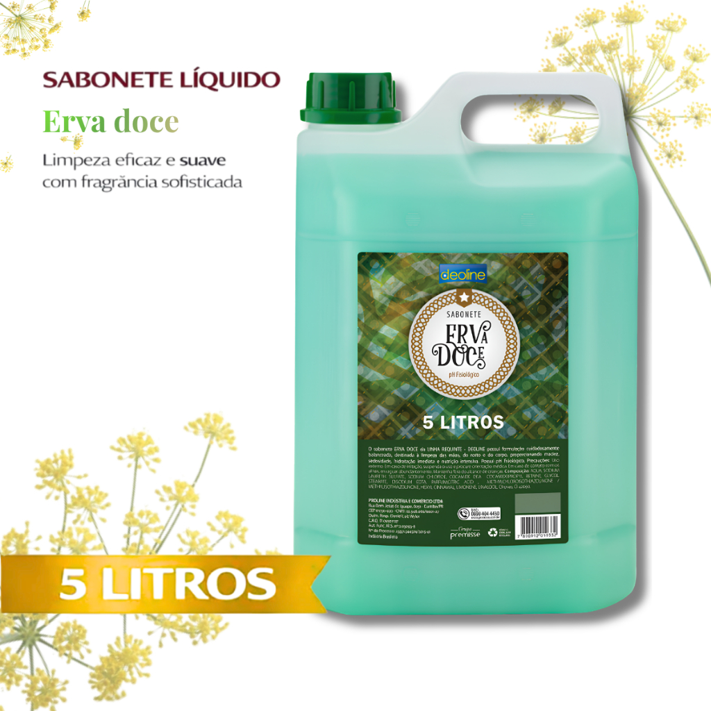 Refil Sabonete Liquido 5 Litros  Glicerinado Hidratante Corpo Maos Rosto Erva Doce Premisse