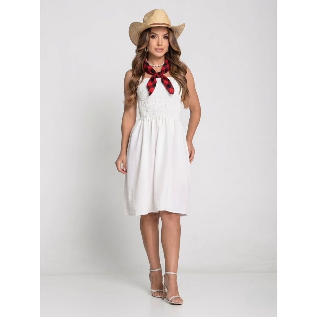 Vestido Feminino Curto com Alça Liso Tecido Duna Liso Verão Casual