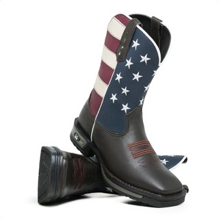 Bota Masculina Texas Jumper Americana Usa Bandeira Bota Texana Country Bico Quadrado Txc Farm