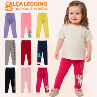Kit Sortido 5 ou 2 Calças Leggings de Cotton para Meninas Infantil Feminino Calças Estamp…